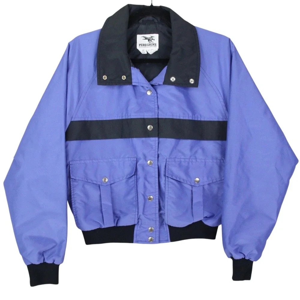 Vintage Peregrine Jacket Womens Medium Purple Black Snap Front Bomber Coat - Picture 1 of 6